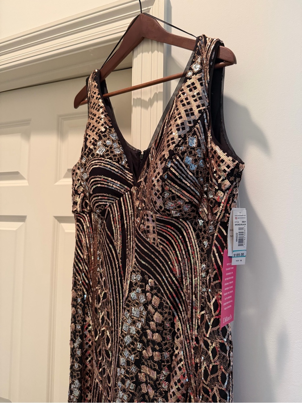 Embellished Black and Rose Gold Sequin Prom Dress